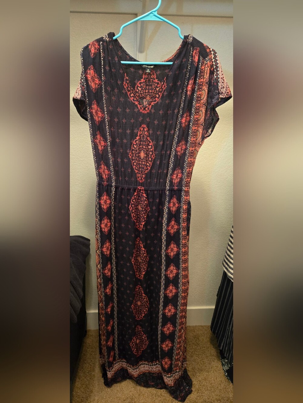 Lucky Brand Bohemian Navy & Rust Print Maxi Dress
